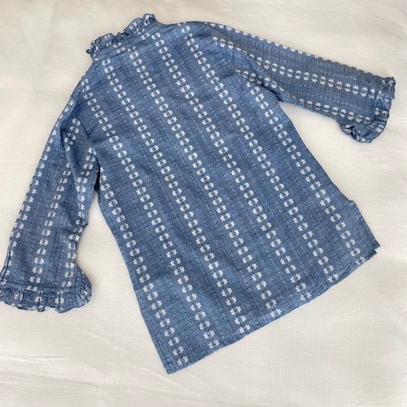 Rungolee Jacqueline Embroidered Cotton 3/4 Sleeve Blouse in Blue, XXS - Picture 4 of 6